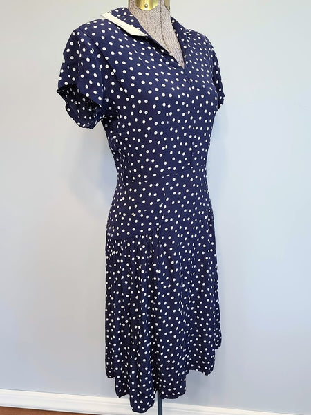 Dark Blue Polka Dot Dress <br> (B-35" W-27.5" H-35.5")