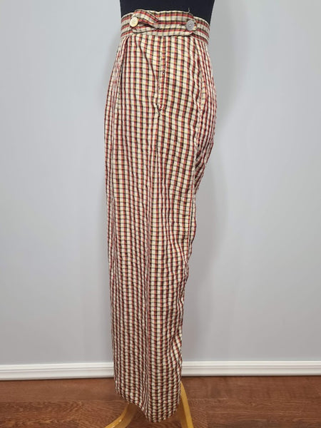 Plaid Silk Pajama Set: Shirt and Pants <br> (B-35.5" W-26" H-38")