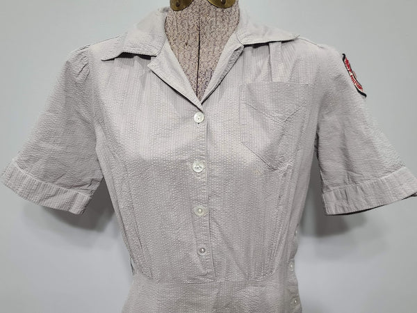 Red Cross Military Welfare Service Seersucker Work Dress <br> (B-36" W-26" H-36")