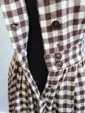 White & Brown Plaid Sleeveless Dress <br> (B-33" W-26" H-39")