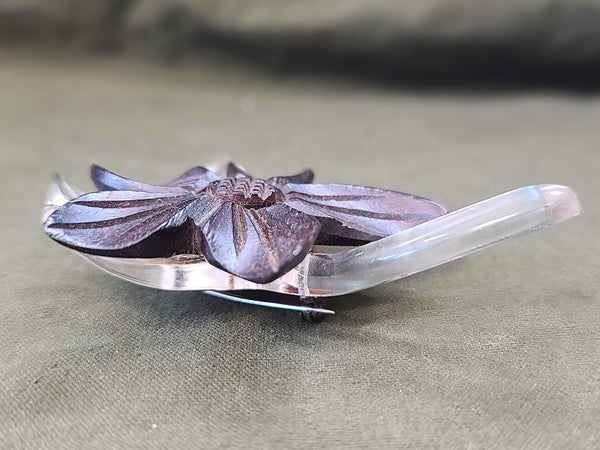 Lucite and Wood Flower Pin