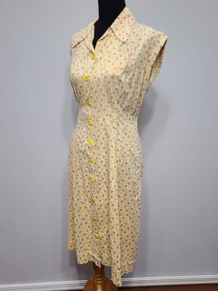 Yellow Flower Print Dress <br> (B-40" W-36" H-42.5")