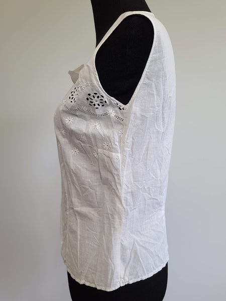 White Sleeveless Eyelet Blouse from Germany <br> (B-37" W-34.5")