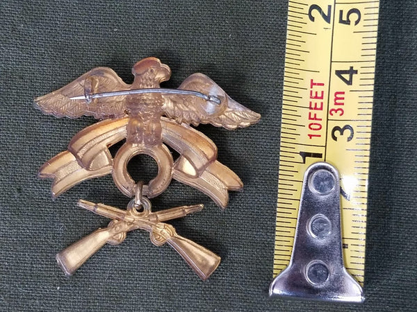 Celluloid Sweetheart Eagle Pin with Crossed Rifles