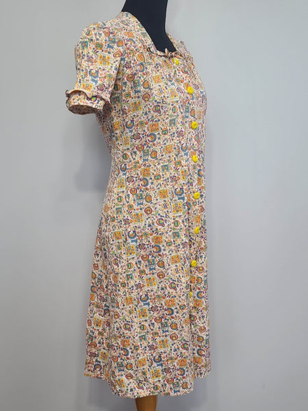 Colorful Novelty Print Dress (Flowers, People, Animals) <br> (B-37" W-32" H-38")