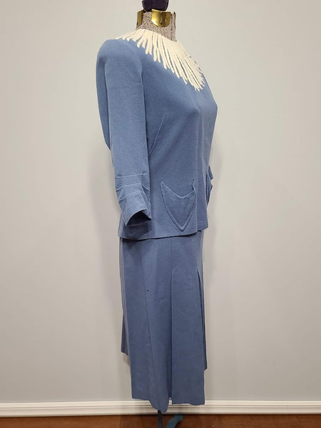 Cornflower Blue Skirt Suit New York Creation Label <br> (B-37" W-27" H-35.5")