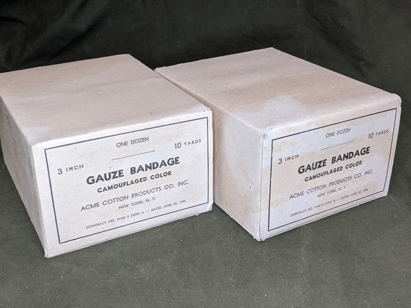 Box of 12 1943 Camouflage Gauze Bandages 3 Inch by 10 Yards