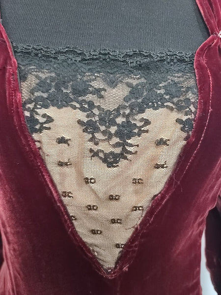 Dark Red Velvet Gown <br> (B-36" W-28" H-36.5")