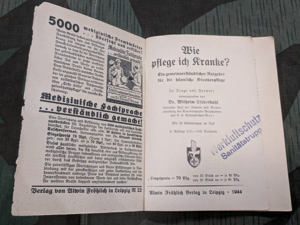 Wie Pflege Ich Kranke? First Aid Book 1944 Werkluftschutz Sanitätstrupp