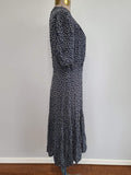German Lightweight Blue Dress with White Print <br> (B-35" W-28" H-33")