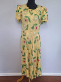 Yellow Abstract Flower Print Dress <br> (B-38" W-30" H-42")