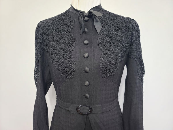 German Black Dress with Lace Inserts <br> (B-38" W-32" H-38")