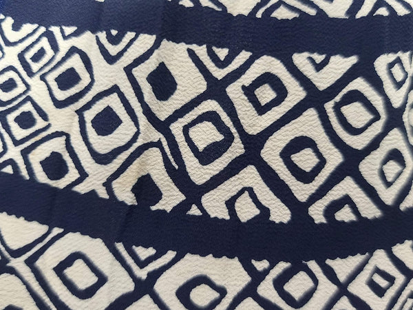 Dark Blue Rayon Dress with Abstract Print Trim <br> (B-42" W-35" H-42")