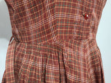 Brown Plaid Dress with Rhinestone Buttons <br> (B-36" W-28.5" H-45")