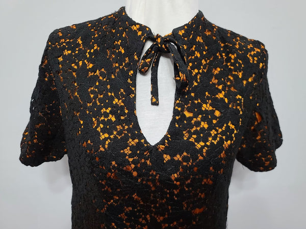 German Black and Orange Lace Dress <br> (B-37" W-35" H-37")