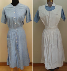 Vintage 1940s WWII Blue Nurse Dress & Apron - Named