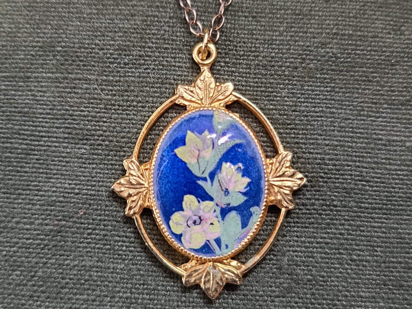 Blue Enamel Flower Necklace