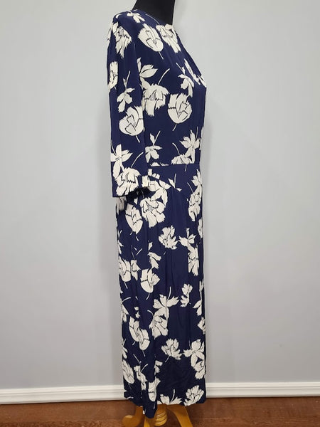 Navy Blue with White Flowers Dress (as-is) <br> (B-39" W-29" H-41")