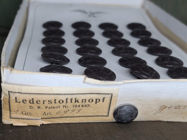 24 Leather Buttons on Card D.R.P. D.R.G.M. 20mm
