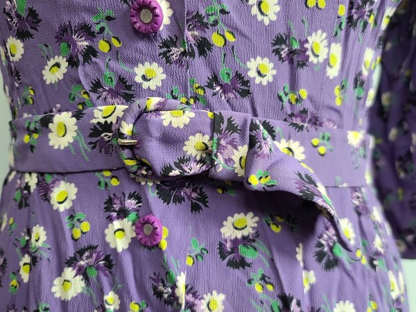 Purple Flower Print Dress <br> (B-35" W-26" H-33")