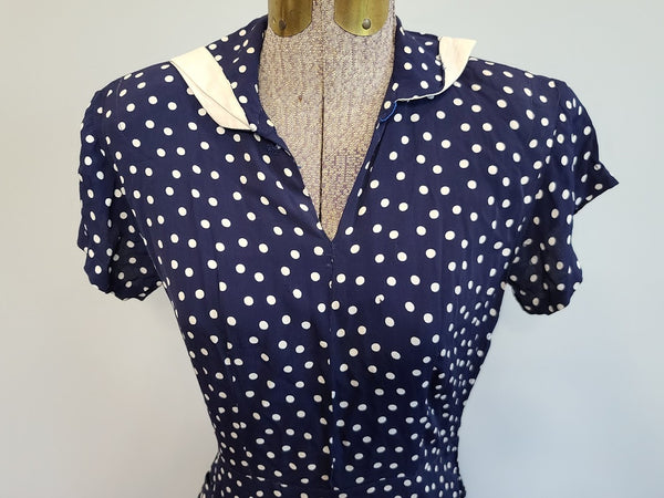 Dark Blue Polka Dot Dress <br> (B-35" W-27.5" H-35.5")