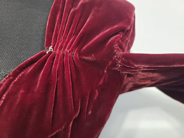 Dark Red Velvet Gown <br> (B-36" W-28" H-36.5")