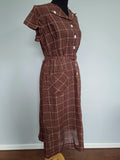 Vintage Brown Plaid Dress <br> (B-42" W-34" H-45")