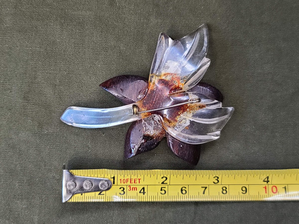 Lucite and Wood Flower Pin