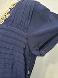 Navy Blue Rayon Dress with Lace Trim and Pleats <br> (B-41" W-33" H-45")
