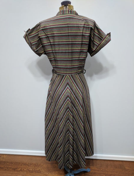 Striped Dress with Rhinestone Buttons <br> (B-37.5" W-28" H-42")