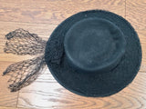 Black Wool Felt Tilt Hat with Netting