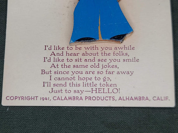1941 Wooden Sailor Brooch on Card