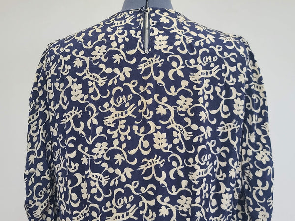 Blue and White Animal Novelty Print Dress <br> (B-47" W-37" H-44")