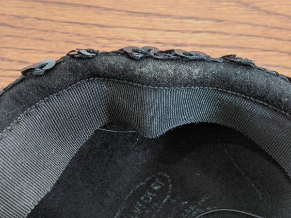 Black Felt Hat Sequins and Flowers