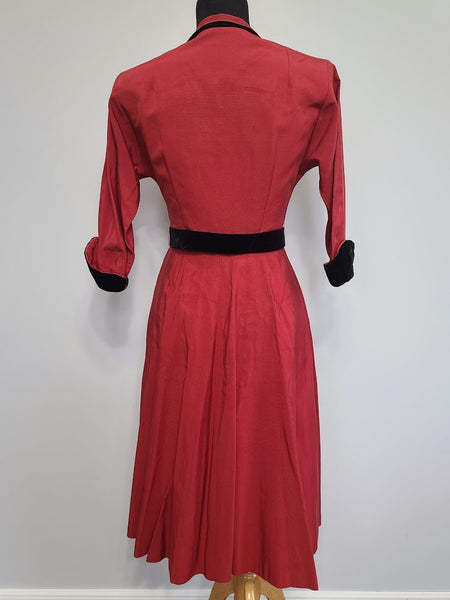 Red Dress with Black Trim and Belt <br> (B-35" W-26" H-full)