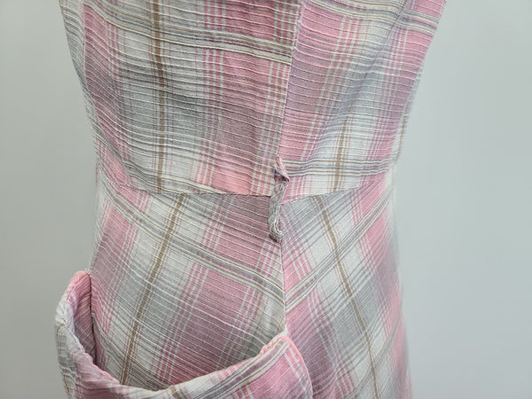 Pink Plaid Sleeveless Dress <br> (B-38" W-29.5" H-39")