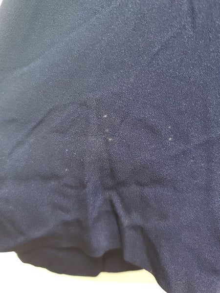 Navy Blue Rayon Dress with Lace Trim and Pleats <br> (B-41" W-33" H-45")