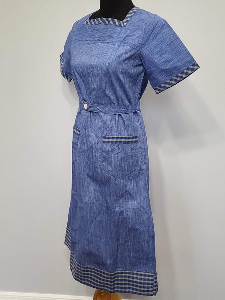 German Blue Chore Dress <br> (B-36" W-28" H-39.5")