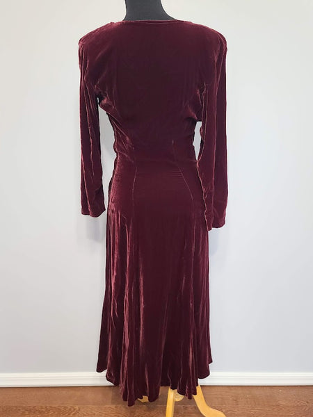 Dark Red Velvet Gown <br> (B-36" W-28" H-36.5")