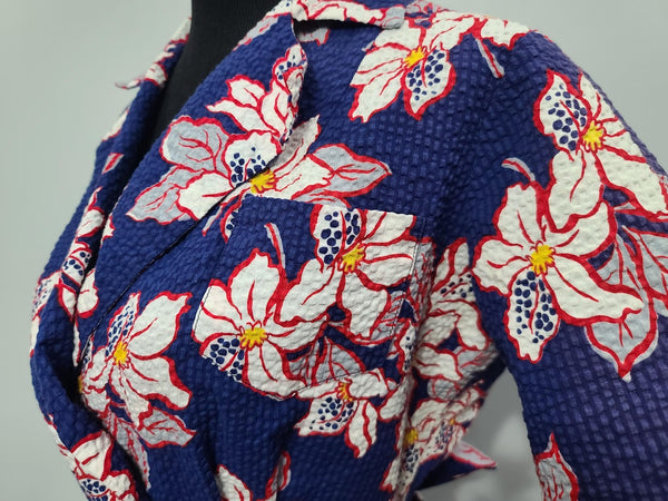 Flower Print Seersucker Wrap Dress <br> (26"-32" Waist)