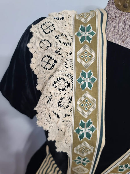 German Black Velvet Dress with Apron <br> (B-34" W-27" H-35")