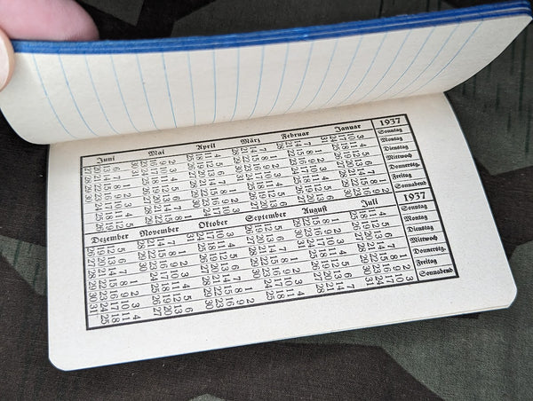 German Notebook with 1937/1938 Calendar