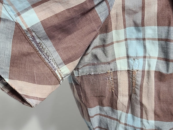 Blue and Tan Plaid Outfit (Blouse and Skirt Set) <br> (B-38" W-28" H-38")