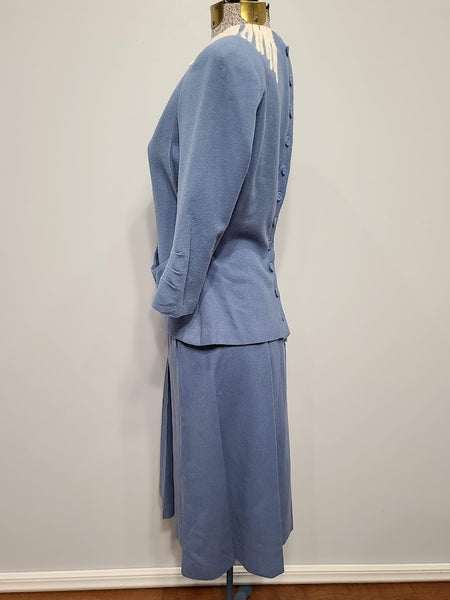 Cornflower Blue Skirt Suit New York Creation Label <br> (B-37" W-27" H-35.5")